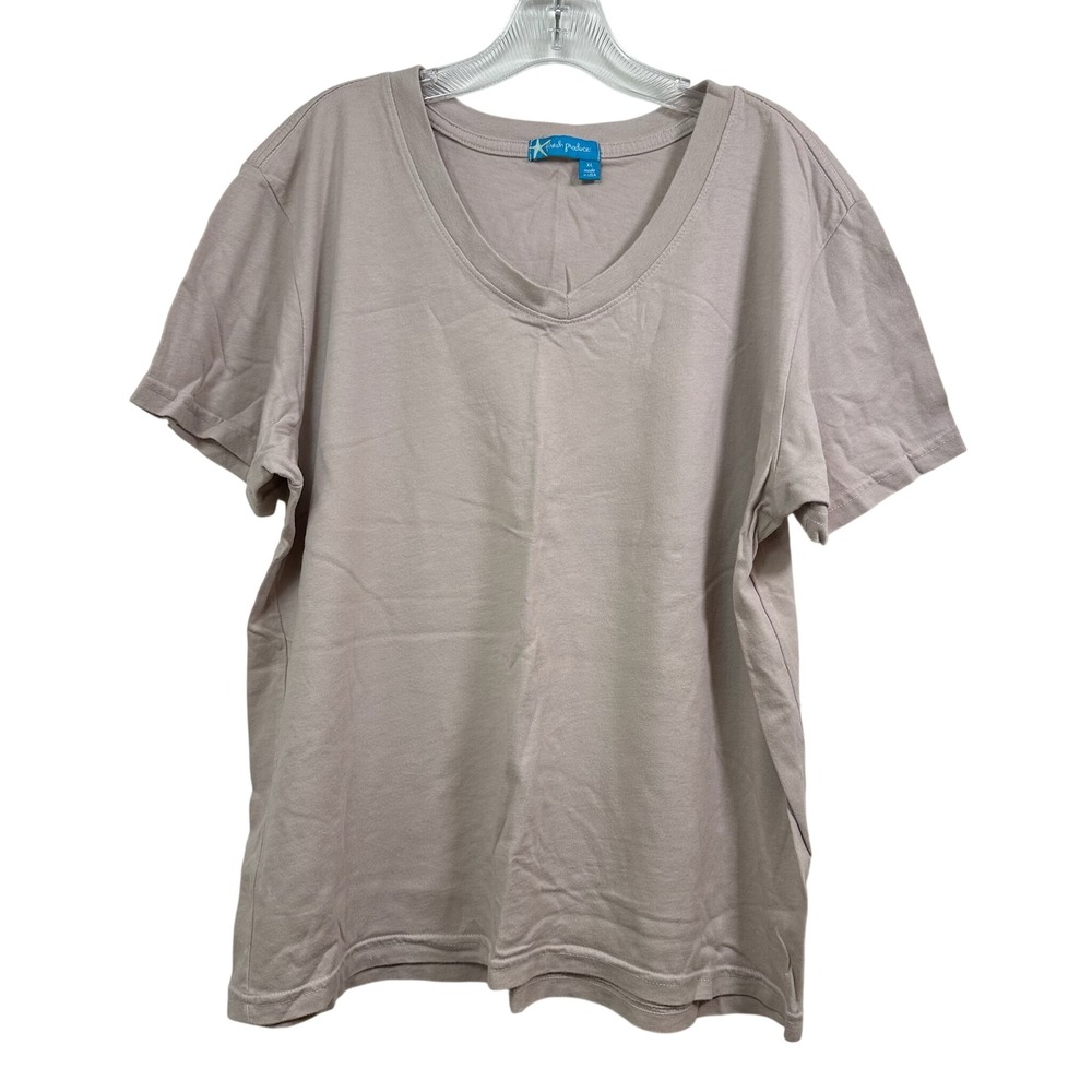 Fresh Produce Dusty Mauve Pink V-Neck Cotton T-Shirt XL Made in USA